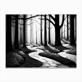 Black And White Forest Path, black and white art, forest landscape Canvas Print