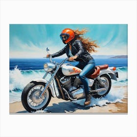 Woman On A Motorcycle 17 Canvas Print