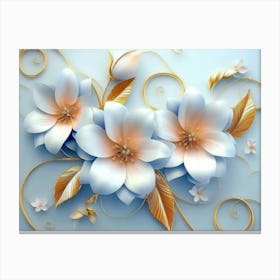 Flowers On A Blue Background 1 Canvas Print