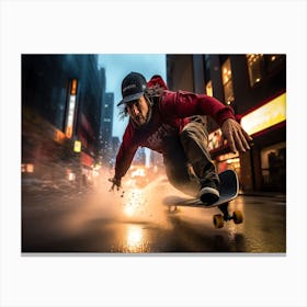 Adrenaline Street Boarding - Skateboarder In The Rain Canvas Print