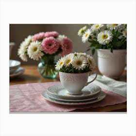 Table Setting With Flowers Canvas Print