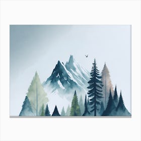 Mountain And Forest In Minimalist Watercolor Horizontal Composition 191 Canvas Print