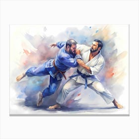 Two Men Fighting In Karate Canvas Print