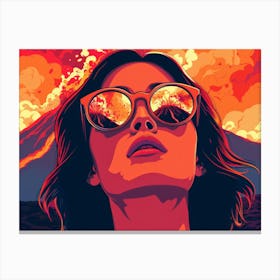 Girl With Sunglasses In Front Of A Volcano Canvas Print