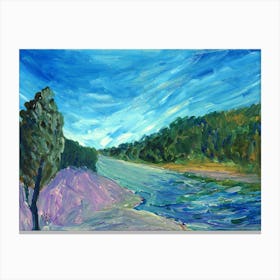 Riverflow - landscape blue green teal nature river water sky Anton Maliar impressionism painting Canvas Print