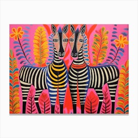 Zebra 1 Folk Style Animal Illustration Canvas Print
