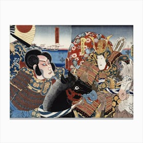 Näyttelijät Iwai Kumesaburo Ja Ichikawa Danjuro Viii Näytelmässä Ichi No Tani Futabagunki (Ichi No Tanin Taistelu), 185 Canvas Print