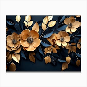 Gold Flowers On A Black Background Canvas Print