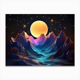 3d Modern Art With Night Landscape With Colorful Mountains 2 Canvas Print