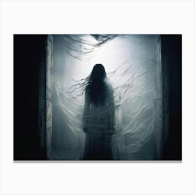 Ephemeral Entity Vocalizing Painful Sounds Through The Ethereal Partition Ghostly Silhouette Caught Canvas Print