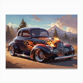 Old Car With Flames 1 Canvas Print