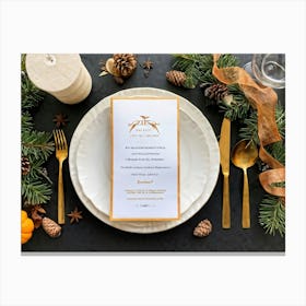 A Detailed Close Up Illustration Captures An Autumnal Table Setting Festive Dinner Arrangement Taki Canvas Print