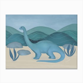 Brontosaurus Dinosaur By The Mountains Canvas Print