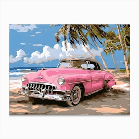 Pink Car On The Beach Canvas Print