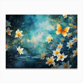 Daffodils And Butterflies Canvas Print