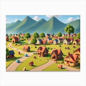 A Picturesque Little Village by the Mountains Canvas Print