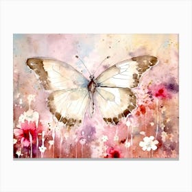 Butterfly In Pink Flowers Canvas Print