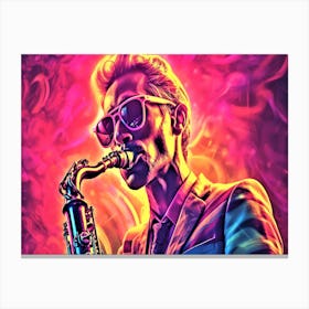 Neon Jazz Man - Saxophone Player Canvas Print