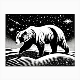Bear In The Night Sky Lino cut art, animal art, 173 Canvas Print