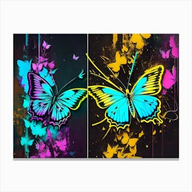 Butterflies On A Black Background Canvas Print