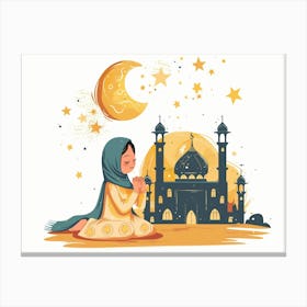 Muslim Girl Praying At The Mosque Canvas Print