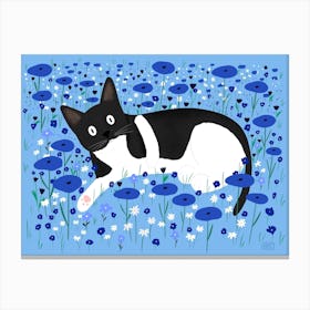 Cat In The Blue Meadow Canvas Print