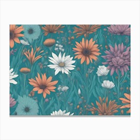 Floral Blue And Orange Canvas Print