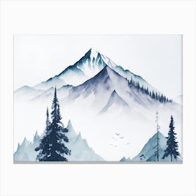 Mountain And Forest In Minimalist Watercolor Horizontal Composition 11 Canvas Print