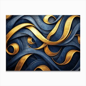 Golden And Dark Blue 3d Modern Canvas Print