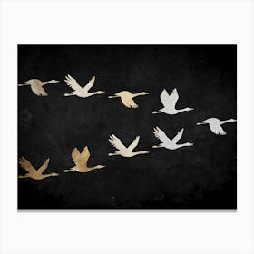 Black and Gold Flying Japanese Cranes Arwork Canvas Print