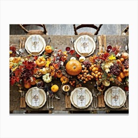 A Traditional Rustic Autumn Harvest Table Set For A Festive Gathering Sun Bleached Wooden Table Hig 2 2 Canvas Print