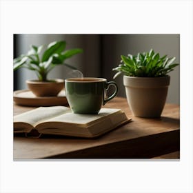 Cup Of Coffee And A Book Canvas Print