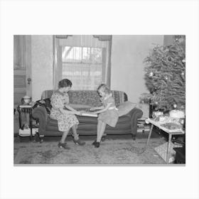 Children Of H H Tripp Wrapping Presents For Christmas, Near Dickens, Iowa, Tripp Operates His Mother S Farm By Russell Canvas Print