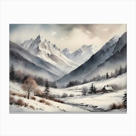 Vintage Muted Winter Mountain Landscape (27) 1 Canvas Print