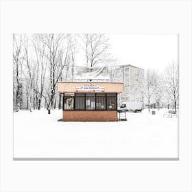 Social Modernism Shop In The Snow Canvas Print