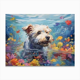 Schnauzer Dog Swimming In The Sea Canvas Print