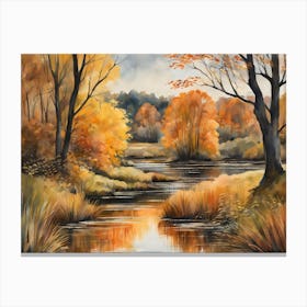 Autumn Pond Landscape Painting (58) Canvas Print
