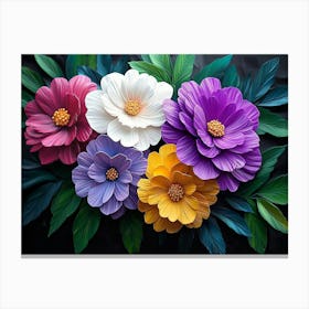 Printed Art Pattern With Colorful Flowers Leaves Canvas Print