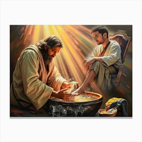 Jesus Washing Feet Ai Canvas Print