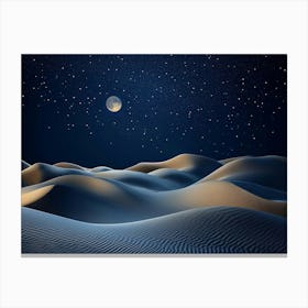 Abstract Sand Dunes Landscape With Moon At Night 3 Canvas Print