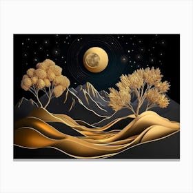 Landscape With Trees And Moon 1 Canvas Print