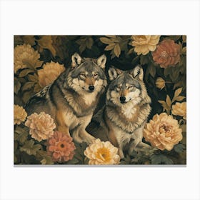 Floral Animal Illustration Timber Wolf 4 Canvas Print