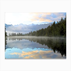 Lake Matheson Misty Foggy Woodland Canvas Print