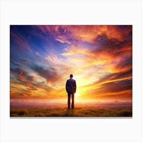 Silhouette Of A Man Standing In Front Of A Dramatic Sunset Canvas Print