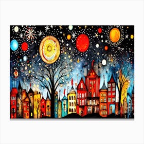 New Years Fireworks - City At Night Canvas Print