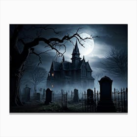 Frightened Souls Hovering Over A Mist Enshrouded Graveyard Full Moon Piercing Through Ominous Cloud (3) Canvas Print