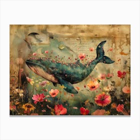 Whale In Flowers. Vintage style illustration. Wall art 03 Canvas Print