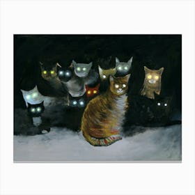 Cats In The Dark glowing eyes animals pets black painting funny bedroom living room Canvas Print