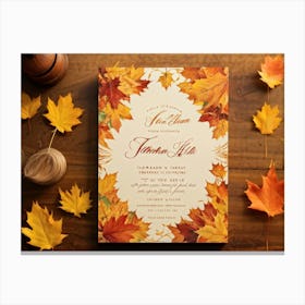 A Vintage Canadian Thanksgiving Invitation Spread Out On A Maple Wood Surface Bathed In The Warm (1) 2 Canvas Print