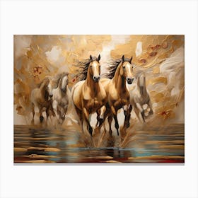 Horses Running In The Water Canvas Print